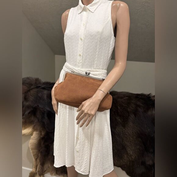 Brown Nubuck Cowhide Handmade “Tulip” Shaped Kisslock Handbag & 2 Strap Styles - Picture 9 of 15